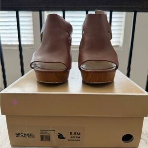 Michael Kors Luggage Brown Leather Wedges